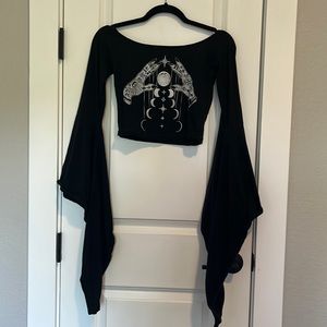 Rat Baby occult moon phase crop with bell sleeves. Size S.